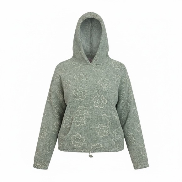 No Boundaries Tops - NO BOUNDARIES Pullover Hoodie Women/Jr Sz S 3-5 Green Flower Fleece Cinch-Waist